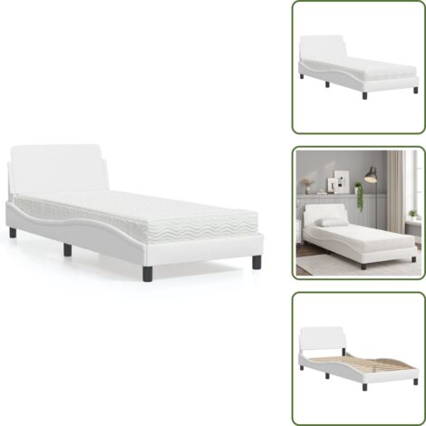 Cama de dormitorio - vidaXL Cama con colchón Dover cuero sintético blanco 90x190 cm - Colchón de PU