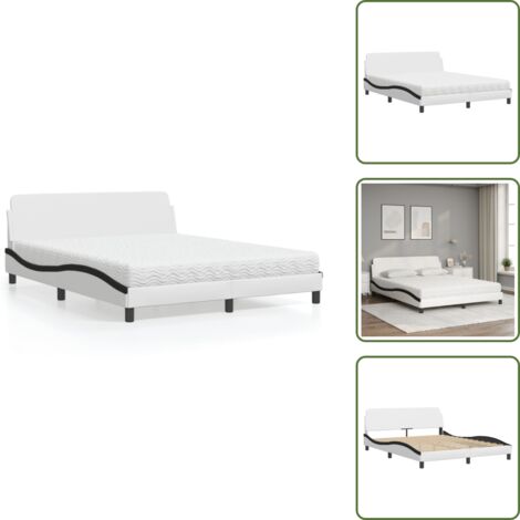 Cama de dormitorio - vidaXL Cama con colchón Dover cuero sintético blanco y negro 160x200 cm - Cama con cabecero