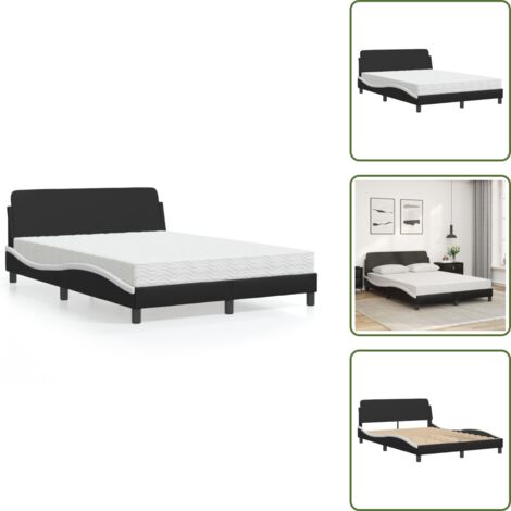 Cama de dormitorio - vidaXL Cama con colchón Dover cuero sintético negro y blanco 140x190 cm - Colchón de PU