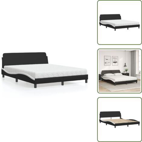 Cama de dormitorio - vidaXL Cama con colchón Dover cuero sintético negro y blanco 160x200 cm - Cama con cabecero
