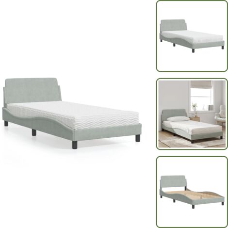 Cama de dormitorio - vidaXL Cama con colchón Dover terciopelo gris claro 100x200 cm - Colchón de PU