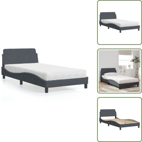 Cama de dormitorio - vidaXL Cama con colchón Dover terciopelo gris oscuro 100x200 cm - Colchón de PU