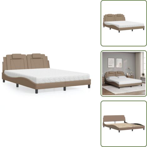 Cama de dormitorio - vidaXL Cama Viana con colchón cuero sintético capuchino 160x200 cm - Cama con cabecero