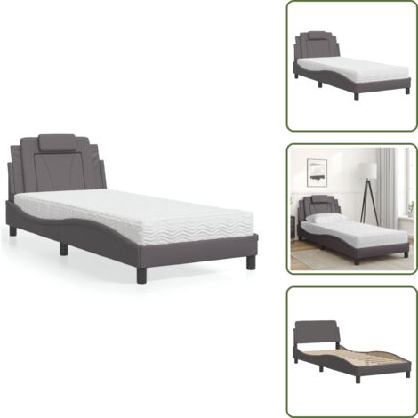 Cama de dormitorio - vidaXL Cama Viana con colchón cuero sintético gris 90x190 cm - Colchón de espuma PU