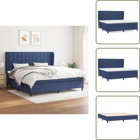 Cama de espaldas - vidaXL Cama box spring con colchón tela azul 200x200 cm - Cama de boca abajo