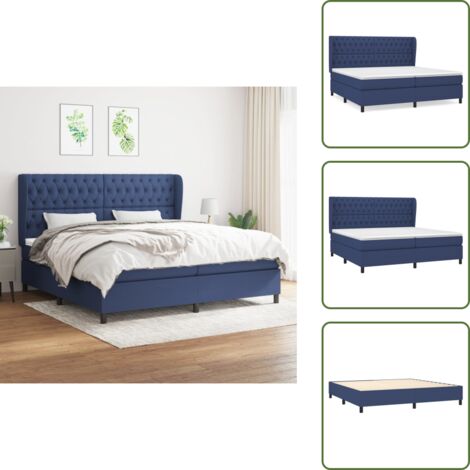 Cama de espaldas - vidaXL Cama box spring con colchón tela azul 200x200 cm - Cama de boca abajo