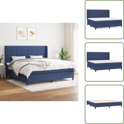 Cama de espaldas - vidaXL Cama box spring con colchón tela azul 200x200 cm - Cama de boca abajo