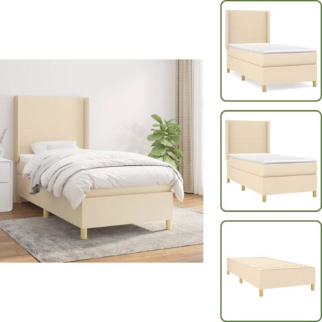 Cama de espaldas - vidaXL Cama box spring con colchón tela color crema 100x200 cm - Cama de boca abajo
