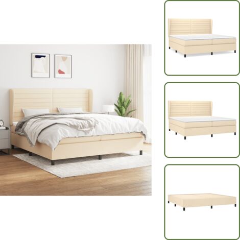 Cama de espaldas - vidaXL Cama box spring con colchón tela color crema 200x200 cm - Cama de boca abajo