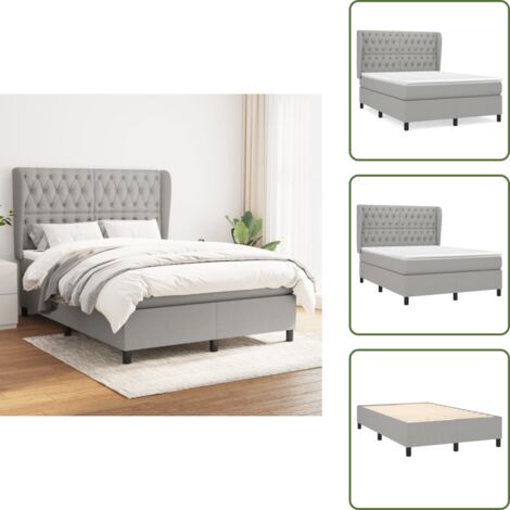 Cama de espaldas - vidaXL Cama box spring con colchón tela gris claro 140x190 cm - Cama de boca abajo
