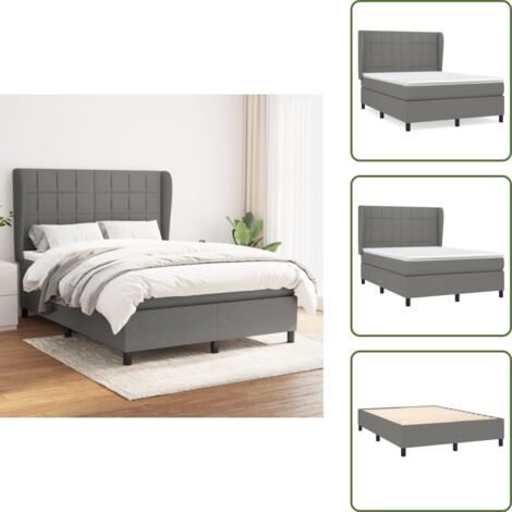 Cama de espaldas - vidaXL Cama box spring con colchón tela gris oscuro 140x190 cm - Cama de boca abajo