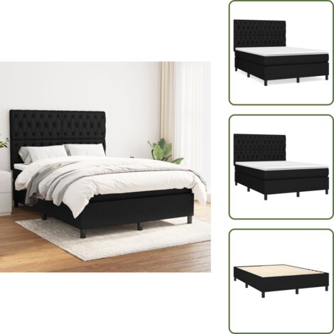 Cama de espaldas - vidaXL Cama box spring con colchón tela negro 140x190 cm - Cama de boca abajo