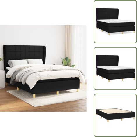 Cama de espaldas - vidaXL Cama box spring con colchón tela negro 140x200 cm - Cama de boca abajo