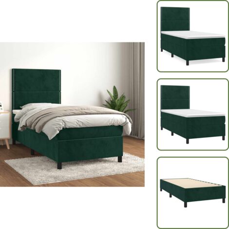 Cama de espuma - vidaXL Cama box spring con colchón terciopelo verde oscuro 100x200 cm - Cama de terciopelo