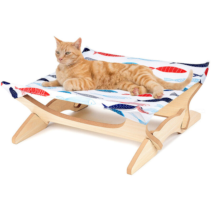 

Gato Hamaca Cama Cama elevada mascotas transpirable desmontable Cama para gato del gato del gatito Conejo del perrito, Modelo de los pescados