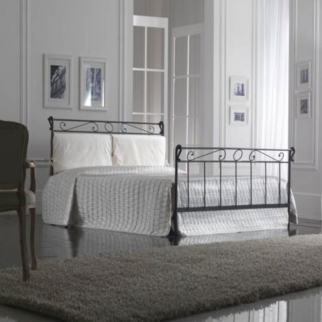 Cama de hierro de una plaza y media con pie de cama Negro LEONARDO 130x218x h118 cm