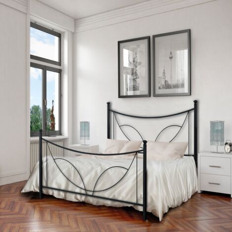 Cama de Hierro Moderna y Elegante - Negro - 126x208x117 cm
