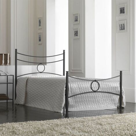 Cama de Hierro Romántica con Pie de Cama Coordinado - Negro 126x208x h117 cm