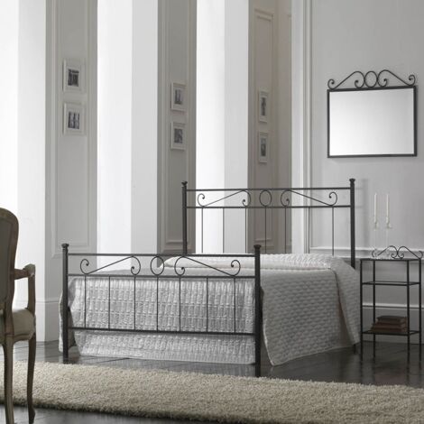 Cama de hierro tres cuartos con reposapiés Negro TEVERE 126x208x h117 cm