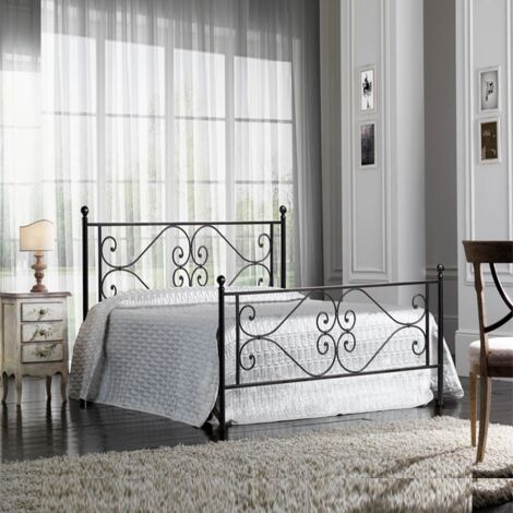 Cama de hierro y medio con pie de cama Florence negro