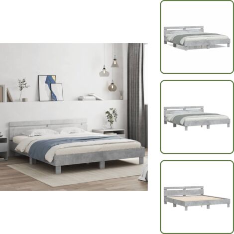 Cama de ingeniería - vidaXL Cama con cabecero madera ingeniería gris hormigón 200x200 cm - Cama con listones