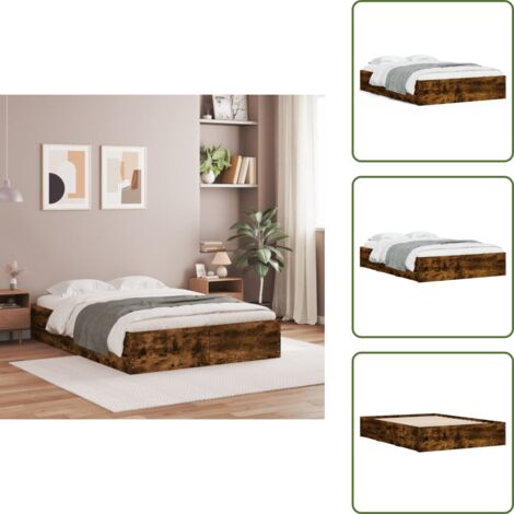 Cama de ingeniería - vidaXL Cama con cajones madera de ingeniería roble ahumado 120x200 cm - Cama con cajones para dormitorio