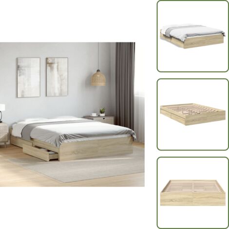 Cama de ingeniería - vidaXL Cama con cajones madera ingeniería roble Sonoma 135x190 cm - Cama de roble