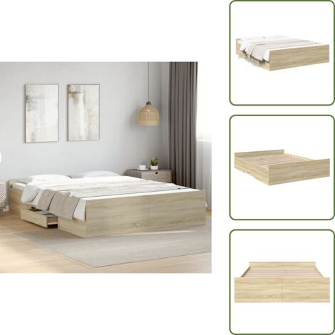 Cama de ingeniería - vidaXL Cama con cajones madera ingeniería roble Sonoma 150x200 cm - Cama de roble