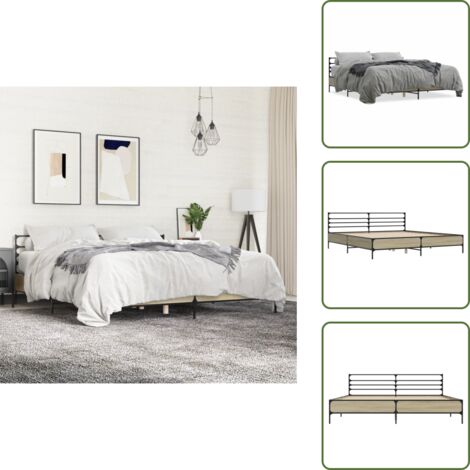 Cama de ingeniería - vidaXL Estructura cama madera ingeniería metal roble Sonoma 200x200 cm - Cama de roble