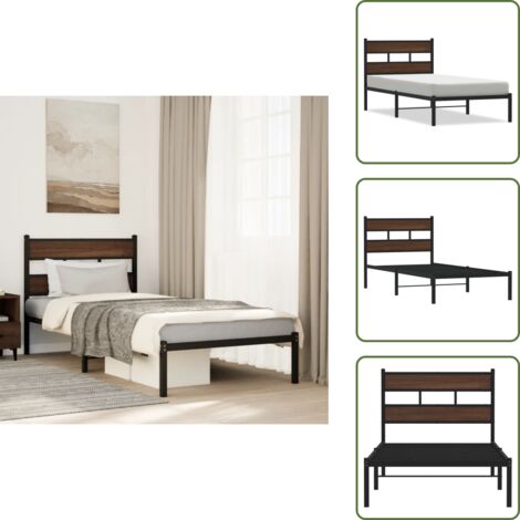 Cama de invitados - vidaXL Estructura cama con cabecero sin colchón marrón roble 75x190 cm - Cabecero de cama