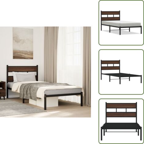 Cama de invitados - vidaXL Estructura cama con cabecero sin colchón marrón roble 90x190 cm - Cama de metal