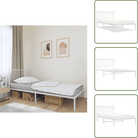Cama de invitados - vidaXL Estructura cama sin colchón con cabecero metal blanco 107x203cm - Cama de metal