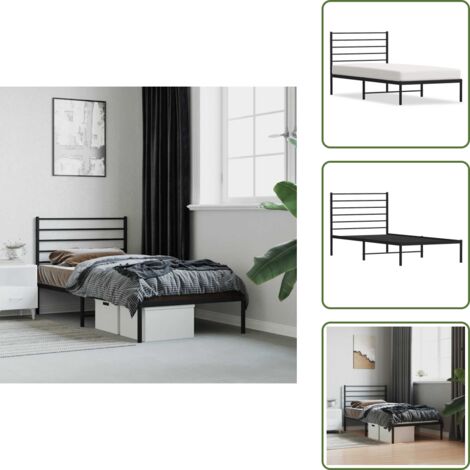 Cama de invitados - vidaXL Estructura cama sin colchón con cabecero metal negro 107x203 cm - Cama de metal