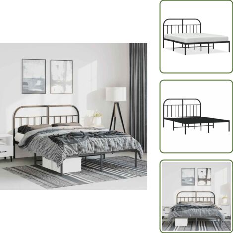Cama de invitados - vidaXL Estructura cama sin colchón con cabecero metal negro 135x190 cm - Cama de metal