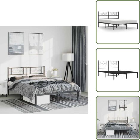 Cama de invitados - vidaXL Estructura cama sin colchón con cabecero metal negro 135x190 cm - Cama de metal