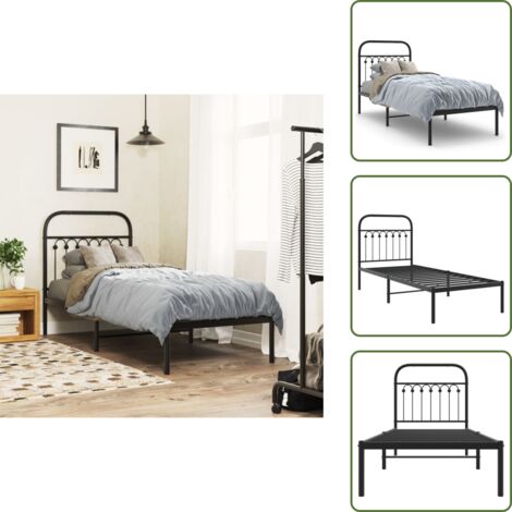 Cama de invitados - vidaXL Estructura cama sin colchón con cabecero metal negro 75x190 cm - Cama de metal