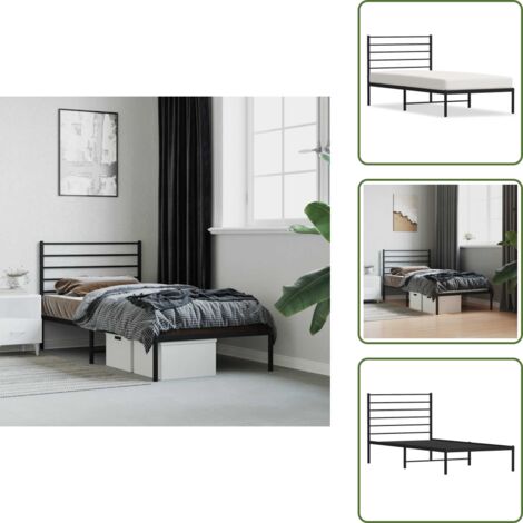 Cama de invitados - vidaXL Estructura cama sin colchón con cabecero metal negro 75x190 cm - Cama de metal