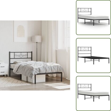 Cama de invitados - vidaXL Estructura cama sin colchón con cabecero metal negro 90x200 cm - Cama de metal