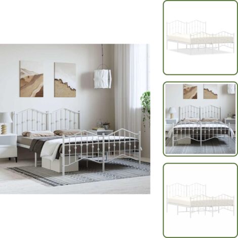 Cama de invitados - vidaXL Estructura cama sin colchón con estribo metal blanco 135x190 cm - Cama de metal