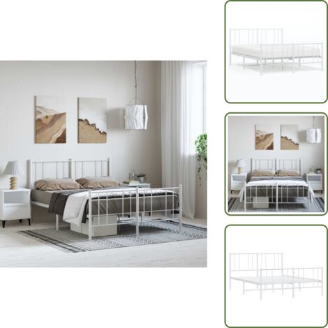 Cama de invitados - vidaXL Estructura cama sin colchón con estribo metal blanco 135x190 cm - Cama de metal