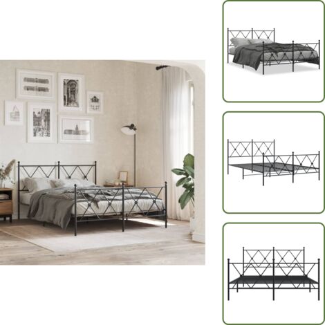 Cama de invitados - vidaXL Estructura cama sin colchón con estribo metal negro 137x190 cm - Cama de metal