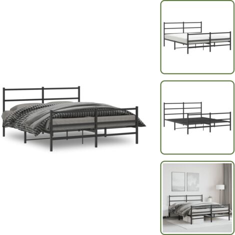 Cama de invitados - vidaXL Estructura cama sin colchón con estribo metal negro 150x200 cm - Cama de metal