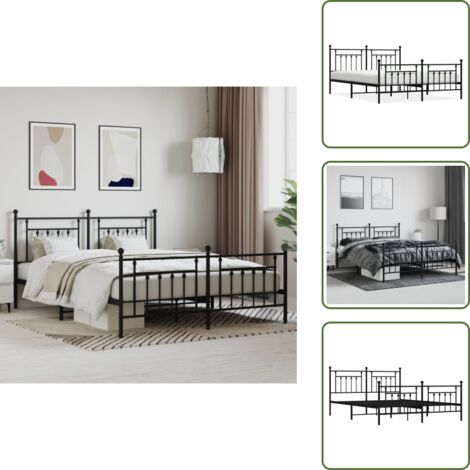 Cama de invitados - vidaXL Estructura cama sin colchón con estribo metal negro 180x200 cm - Cama de metal