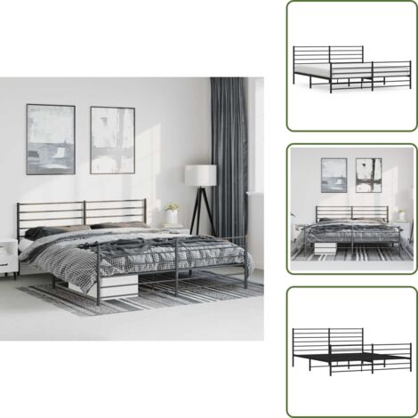 Cama de invitados - vidaXL Estructura cama sin colchón con estribo metal negro 183x213 cm - Cama de metal