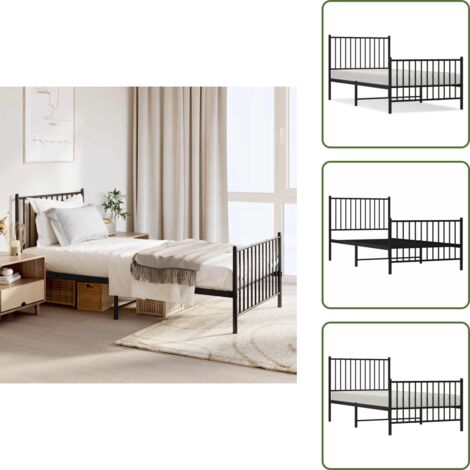 Cama de invitados - vidaXL Estructura cama sin colchón con estribo metal negro 90x190 cm - Cama de metal