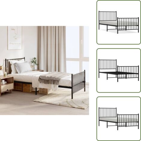 Cama de invitados - vidaXL Estructura cama sin colchón con estribo metal negro 90x200 cm - Cama de metal