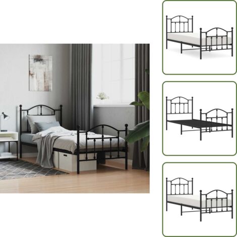 Cama de invitados - vidaXL Estructura cama sin colchón con estribo metal negro 90x200 cm - Cama de metal