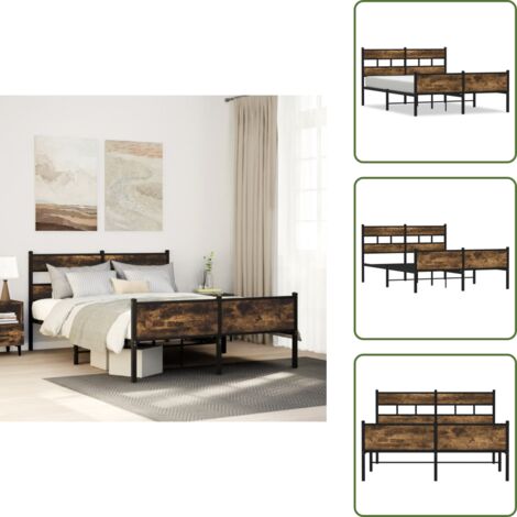 Cama de invitados - vidaXL Estructura de cama sin colchón metal roble ahumado 160x200 cm - Cabecero de cama