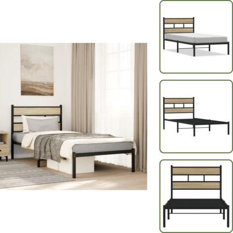 Cama de invitados - vidaXL Estructura de cama sin colchón metal roble Sonoma 90x190 cm - Cabecero de cama