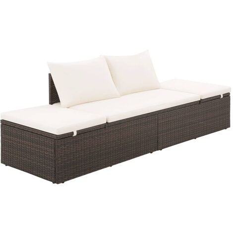 vidaXL Sofá Tumbona Cojines de Jardín Ratán Sintético Acero Negro/Marrón/Gris